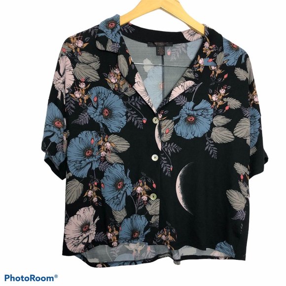 Midnight Bakery Floral Boho Button Front Crop Top - Picture 1 of 7